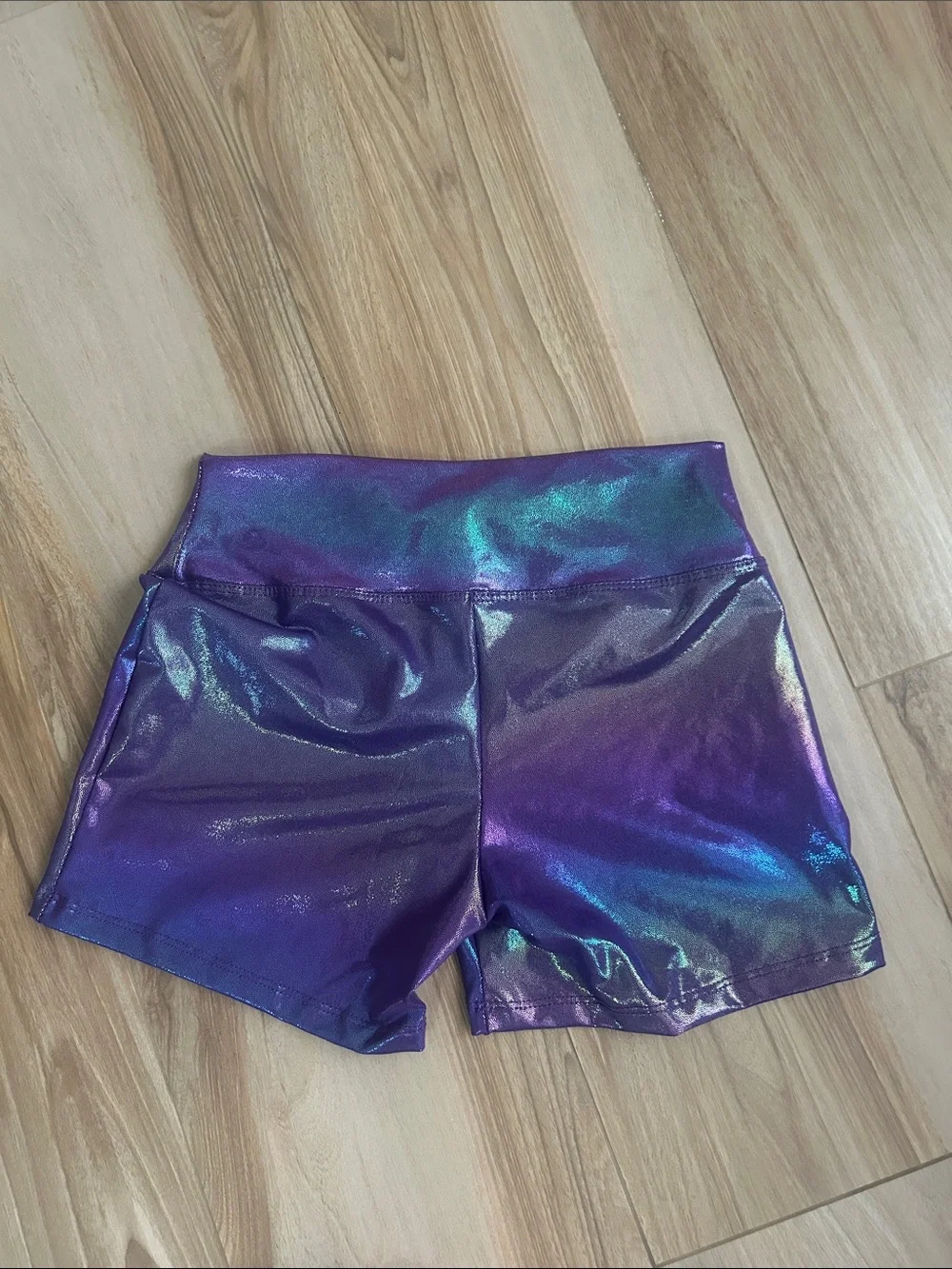 Pink Marble Leotard with Iridescent Purple Spandex Bike Shorts